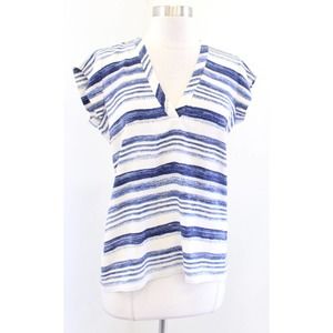 NWT $188 Joie Rubina Blue White Tan Printed Striped Top Blouse Silk Size XS